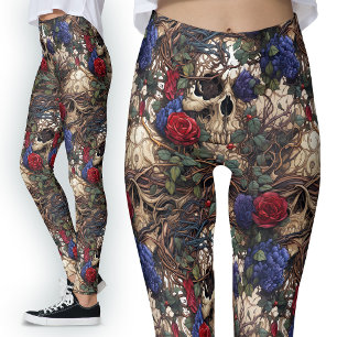 Leggings Crânes de maman Imaginaire foncé Goth Rose Vintage