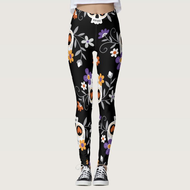 Leggings Crânes de sucre mignonnes à la main tiré (Devant)