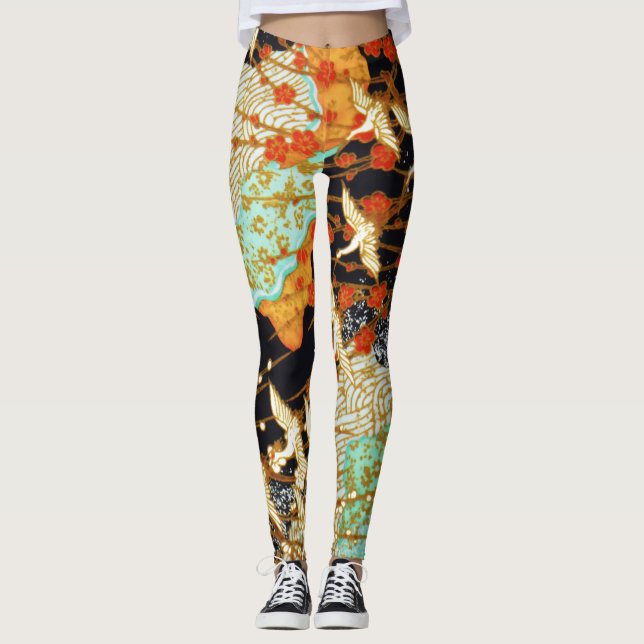 LEGGINGS CRANES DE VOL AVEC FLEURS DE PRINTEMPS (Devant)