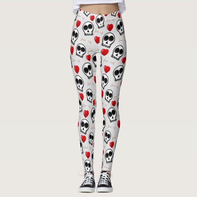 Leggings Crânes et Coeurs rouges Motif Halloween (Devant)