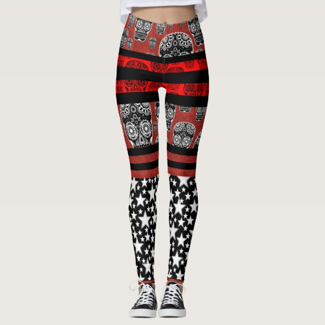 Leggings Crânes et Étoiles de Bonbons (Devant)