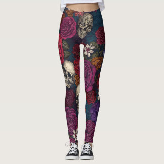 Leggings Crânes et fleurs