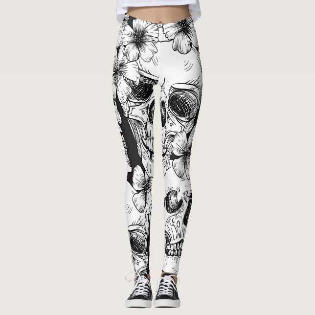 Leggings Crânes et fleurs (Devant)