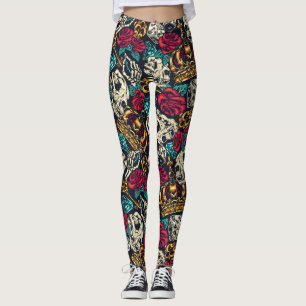 Leggings Crânes et fleurs