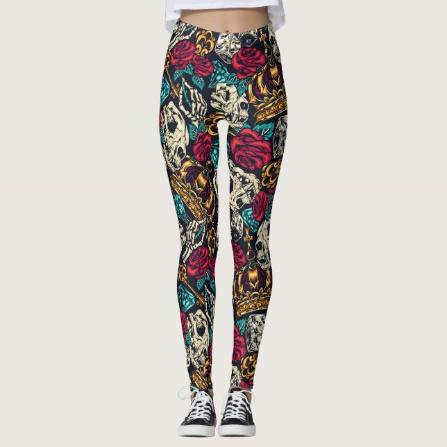 Leggings Crânes et fleurs (Devant)