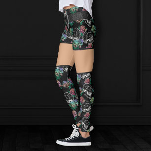 Leggings Crânes et Roses Ombre   Gothique Glam Pastel Grung