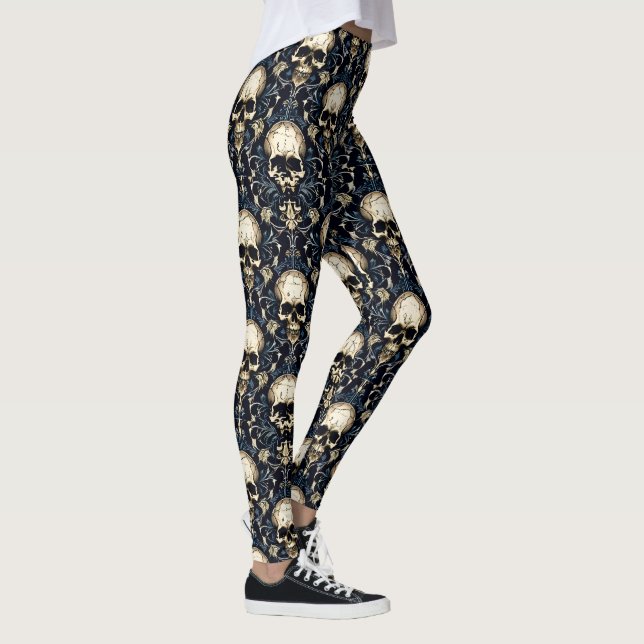 Leggings Crânes gothiques et floral bleu (Droite)