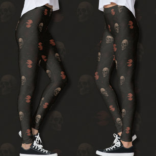 Leggings Crânes gothiques & Ravens Black Halloween Motif