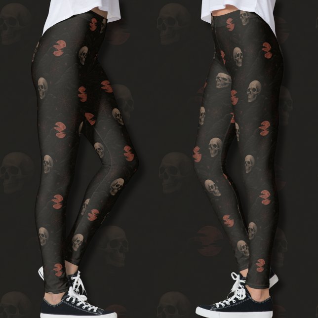 Leggings Crânes gothiques & Ravens Black Halloween Motif (Créateur téléchargé)