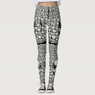 LEGGINGS CRÂNES MUR MORT MORTS SQUELETTE NOIR BLANC