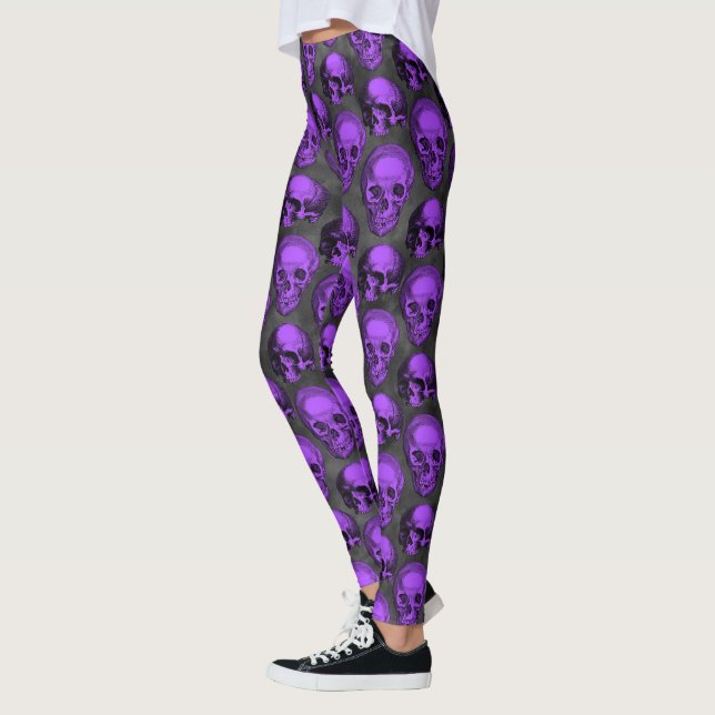 Leggings Crânes pourpres et série de tournesols Conception  (Gauche)