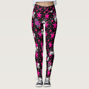 Leggings Crânes punks et motif de sucrerie sur les étoile