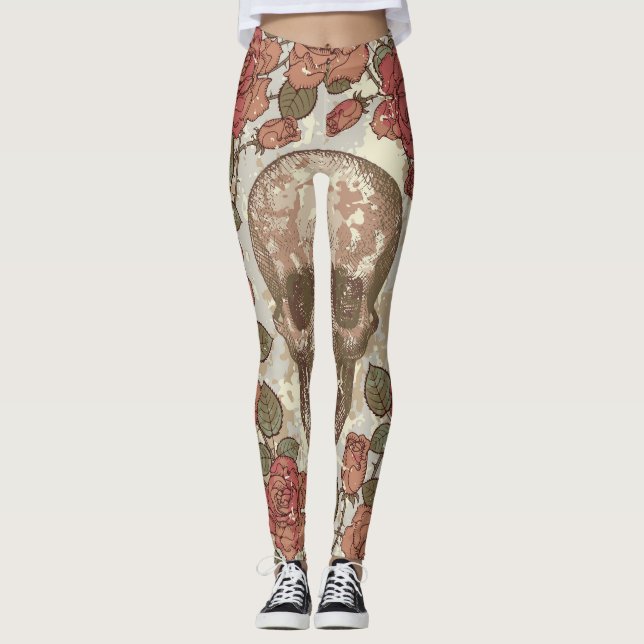 Leggings Crânes rétro et ornement Rose (Devant)