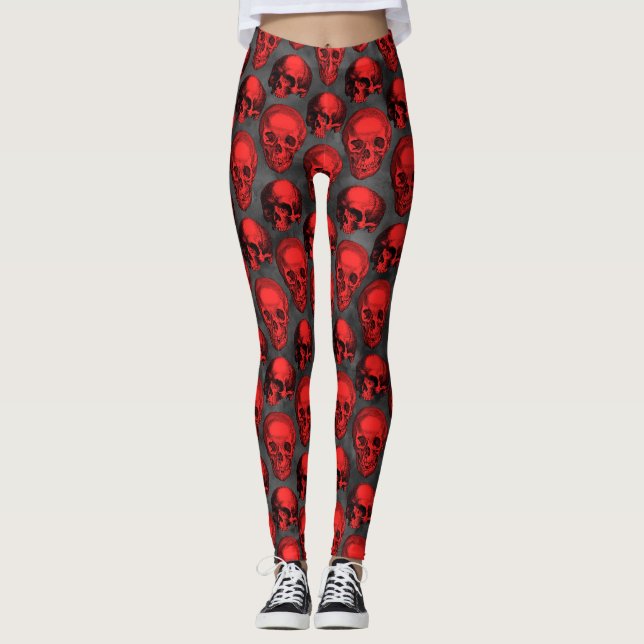 Leggings Crânes rouges et série Tournesol Conception 1  (Devant)