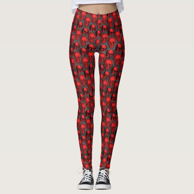 Leggings Crânes rouges et série Tournesol Conception 1  (Devant)