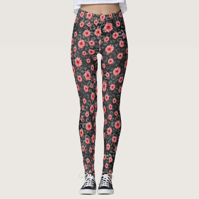 Leggings Crânes rouges et série Tournesol Conception 2  (Devant)