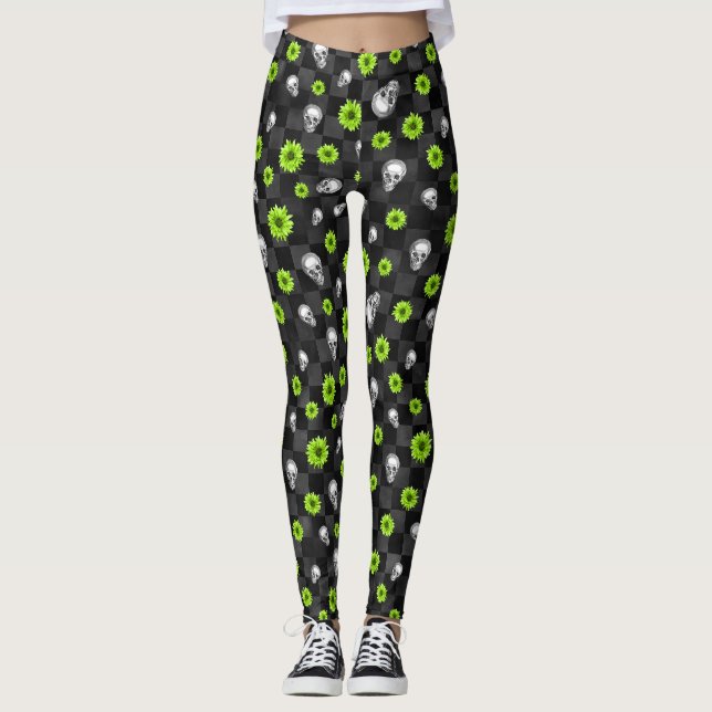Leggings Crânes verts et série tournesol Design 10  (Devant)