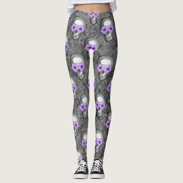 Leggings Crânes violets et série Tournesol Design 3   (Devant)