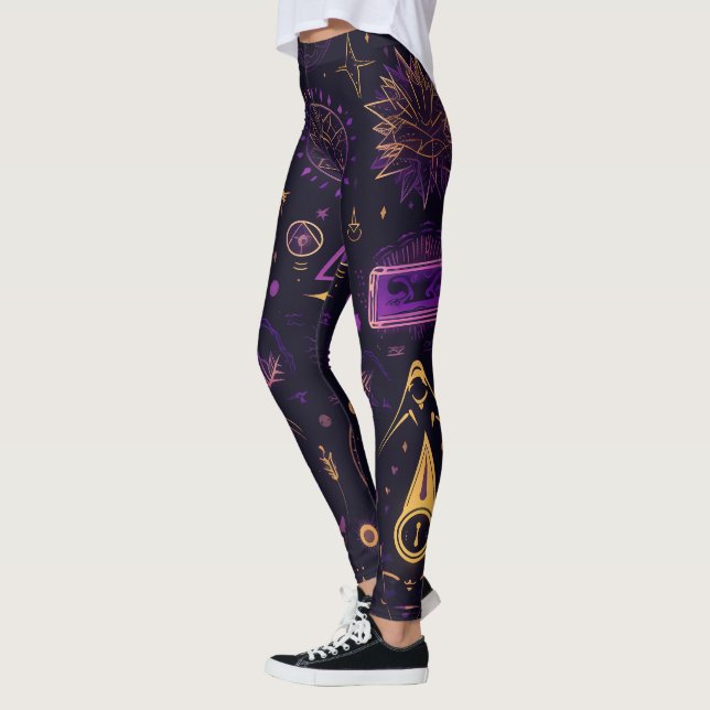 Leggings Create Your Own Purple & Gold Pagan Symbols Black (Gauche)