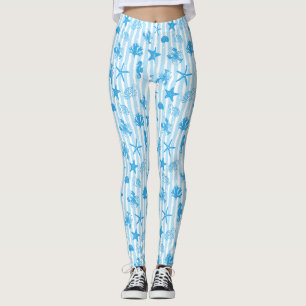 Leggings Créatures marines bleues Motif nautique doodle