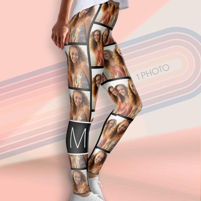 Leggings Créer un collage photo personnalisé - 1 monogramme (Custom Leggings with 1 Photo)