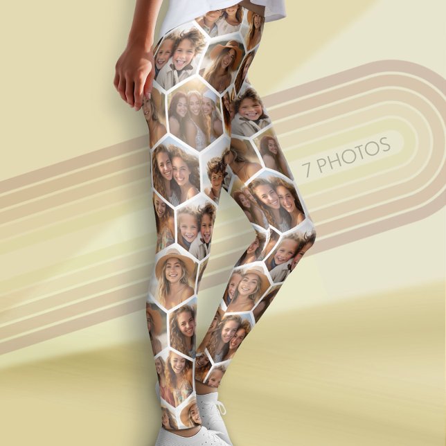 Leggings Créer un collage photo personnalisé 7 Hexagon peig (Custom Leggings with Photo Collage)