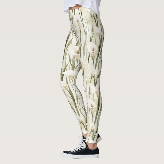 Leggings Crème Blanc Calla Lily Floral (Gauche)