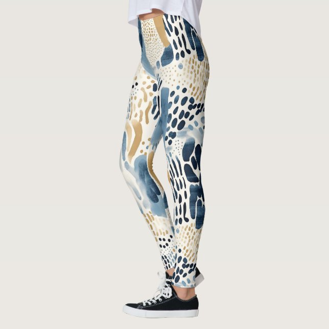 Leggings Crème Bleue Blanc Abstrait (Gauche)