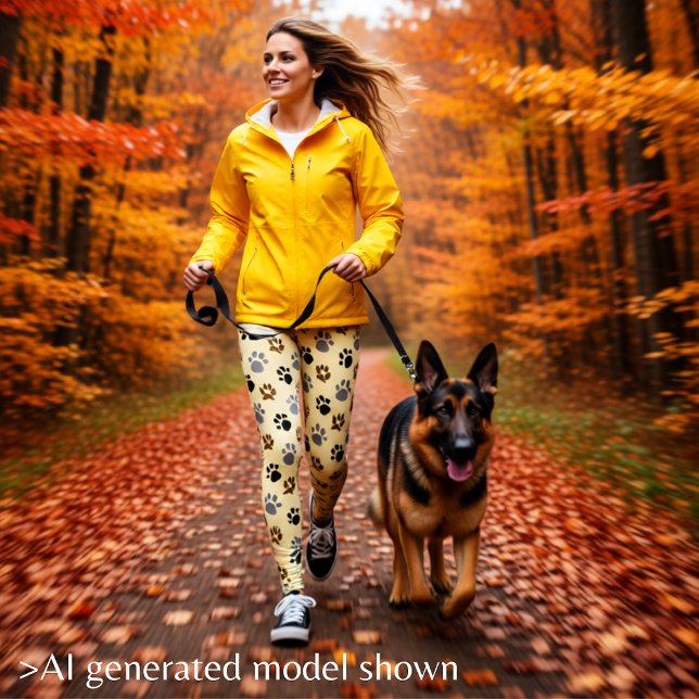 Leggings Crème élégante pour pattes de chien (Elegant Cream and Brown Dog Paw Print Leggings)