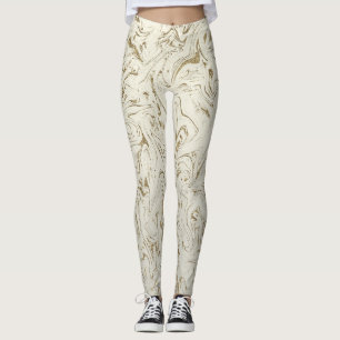 Leggings Crème et Or Paillettes Marbre Tourbillon Moderne G