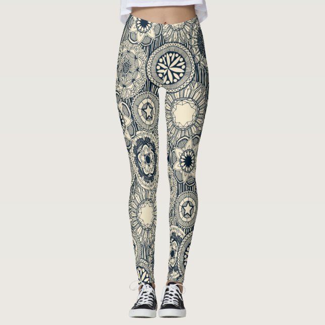 Leggings crème indigo du cirque de mandala (Devant)