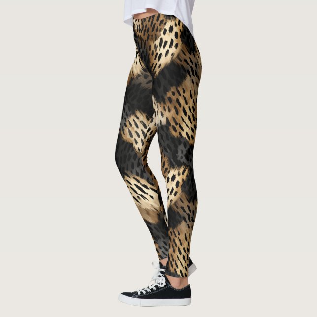 Leggings Crème noire léopard animal abstrait (Gauche)