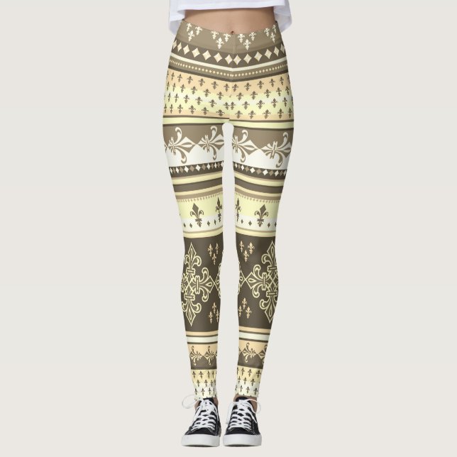 Leggings Crème Tribale Ethnique Tons Terre Brown Olive Khak (Devant)