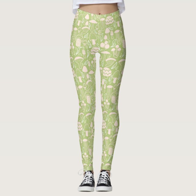Leggings Crème verte aux champignons (Devant)