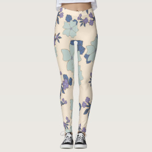 Leggings Crème vintage de lavande florale et bleus