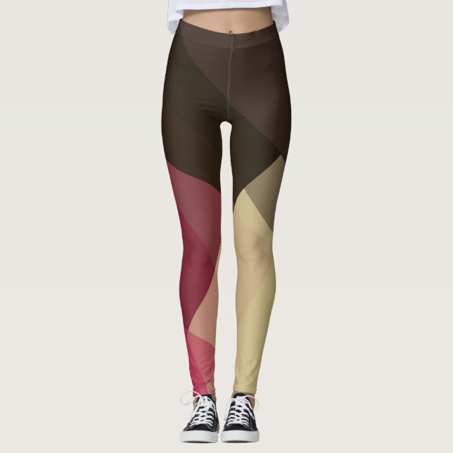 Leggings Crème violet gris Motif géométrique moderne (Devant)