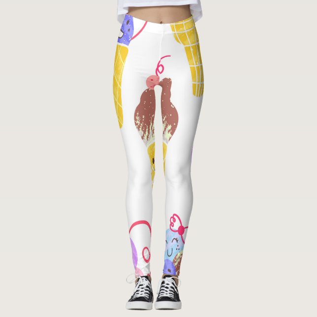 Leggings Crèmes glacées Kawaii, motif mignon et sans soudur (Devant)