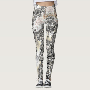 Leggings Cristaux de glace en argent gelé Look Fractal Art