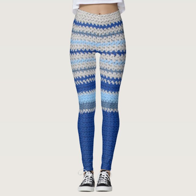 Leggings - Crochet rayures en bleu (Devant)