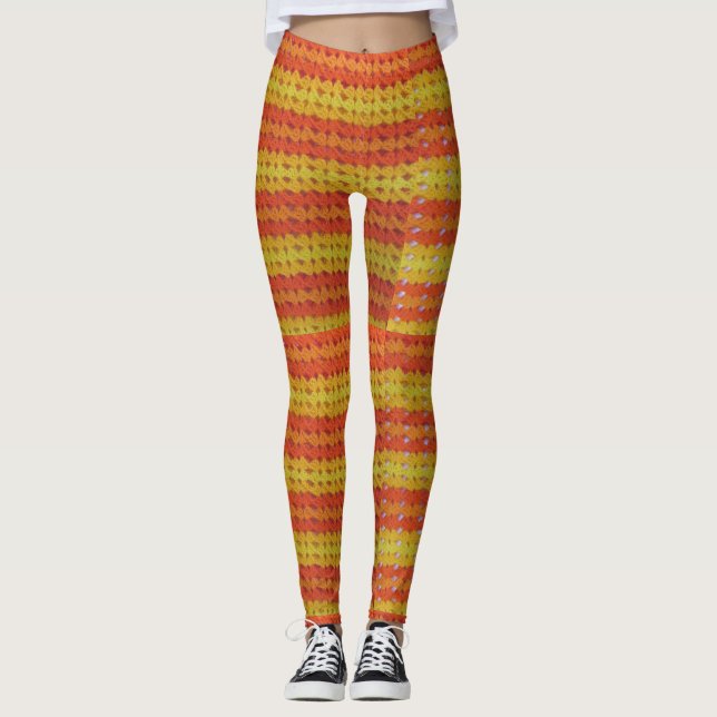 Leggings - Crochet Stripes en orange et jaune (Devant)
