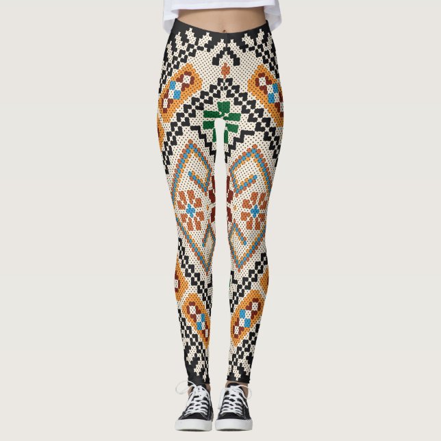 Leggings Crochet ukrainien : Motif artisanal ethnique. (Devant)
