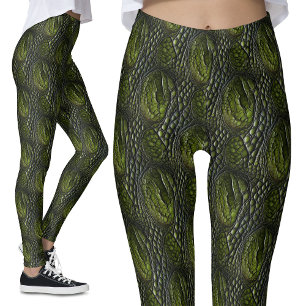 Leggings Crocodile Skin Dragon Scales Monstre Vert Marécage