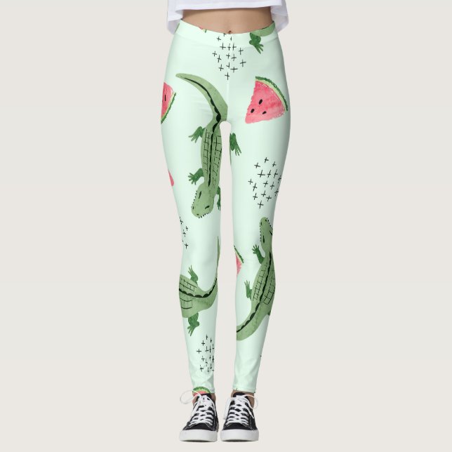 Leggings Crocodile Watermelon, Motif Vintage Abstrait. (Devant)