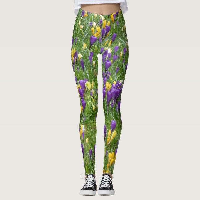 Leggings Crocus jaunes et pourpres (Devant)