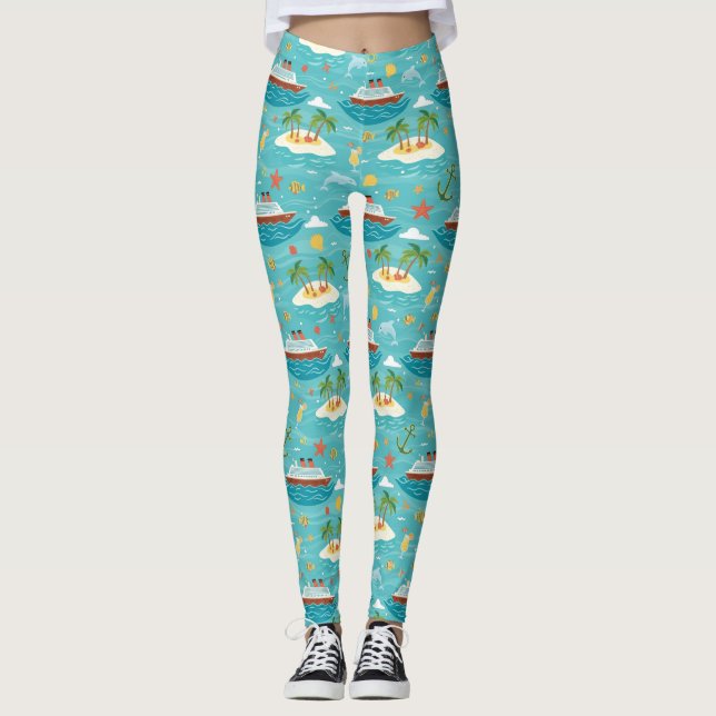 Leggings Croisière Caraïbes Design de Navire Île Tropicale (Devant)