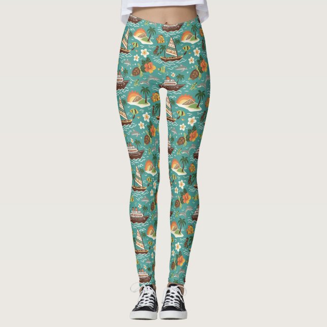 Leggings Croisière en mer du Sud, aventure insulaire Design (Devant)