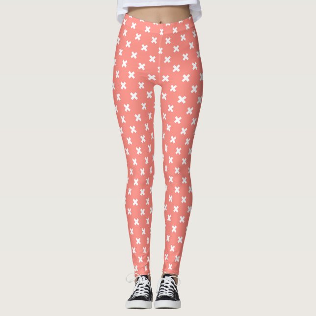 Leggings Croix blanche sur pêche (Devant)