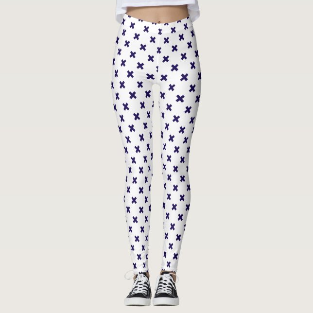 Leggings Croix bleu marine sur blanc (Devant)