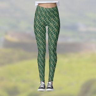 Leggings Croix celtique et trèfle irlandais vert aspect vin