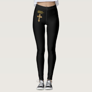 Leggings Croix chrétienne d'amusement d'or avec
